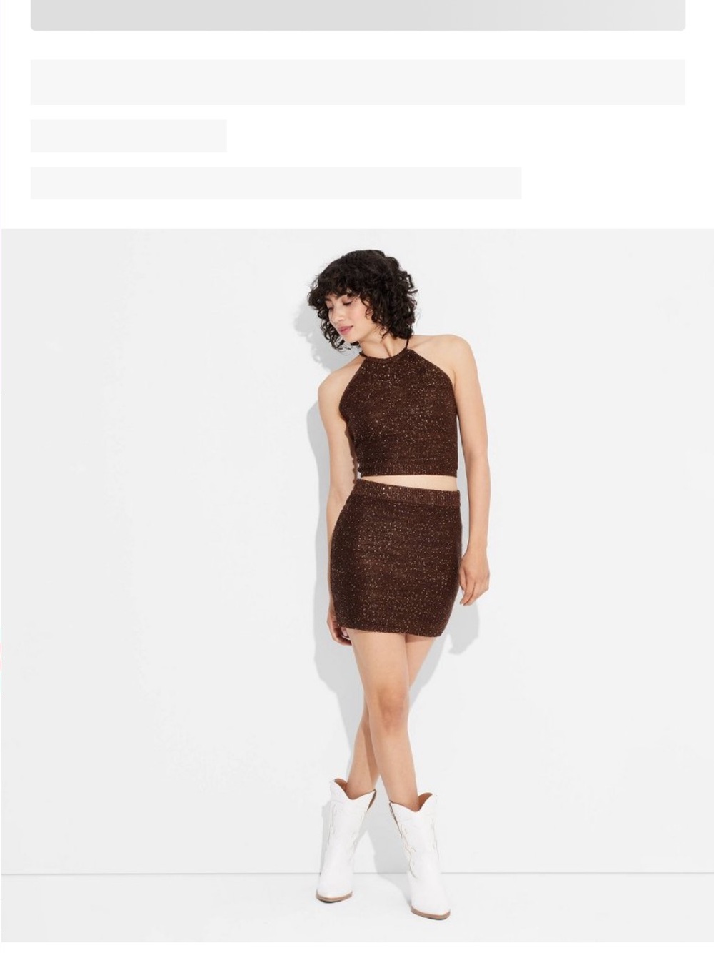 Sparkle Brown Knit Mini Skirt 2-piece Set